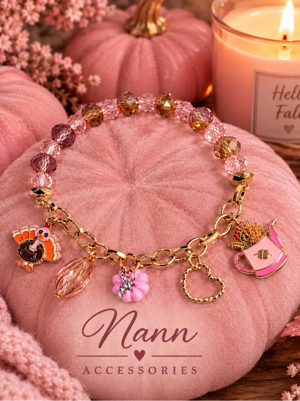 Pink Pumpkin Charm Bracelet